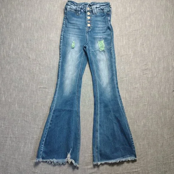 KanCan Maurices Jeans Girls Size 23x29 Flare High Rise Button Fly Ripped Stretch - Picture 1 of 13